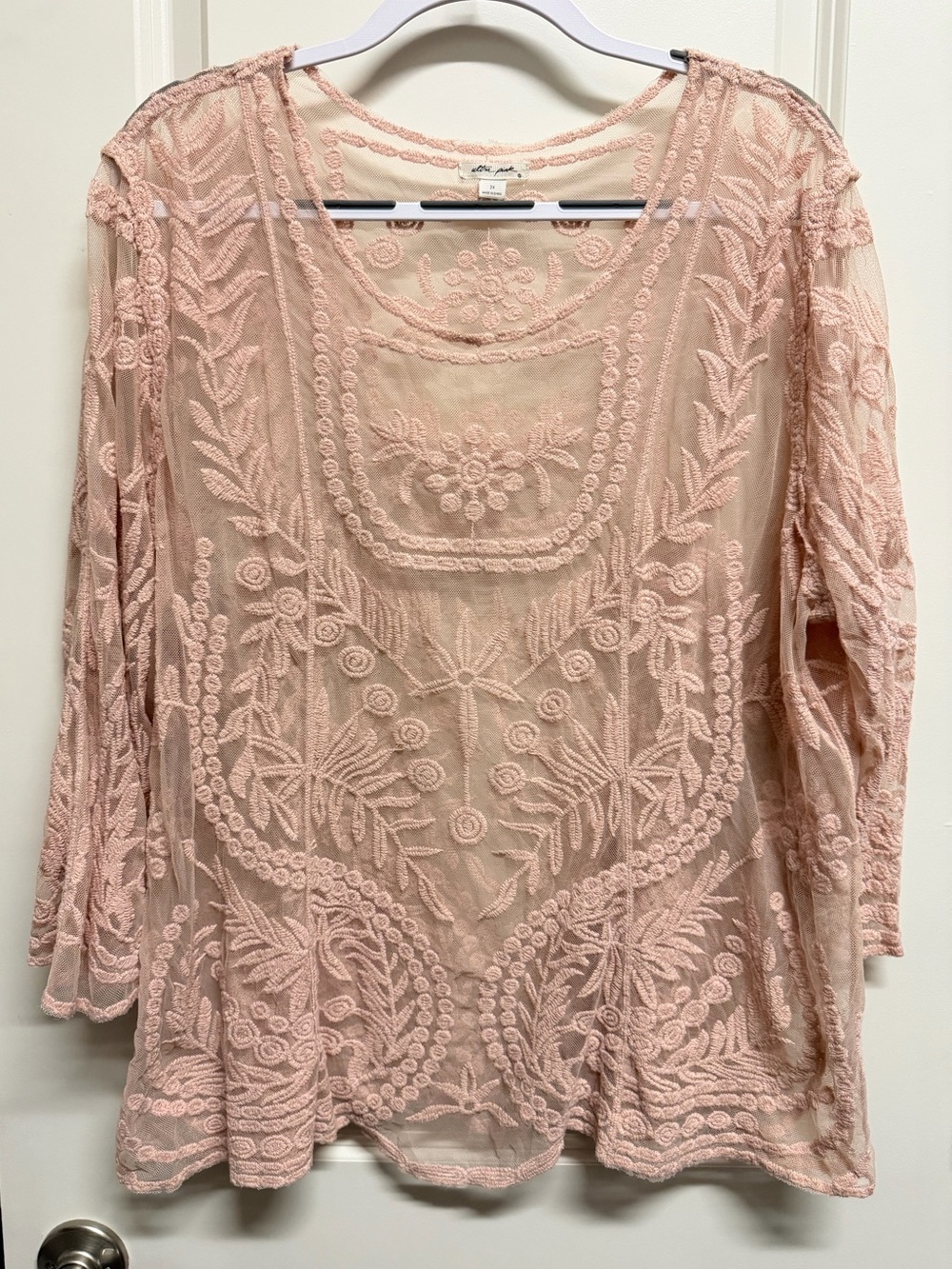 Ultra Pink Blush Pink Embroidered Sheer Tunic Top